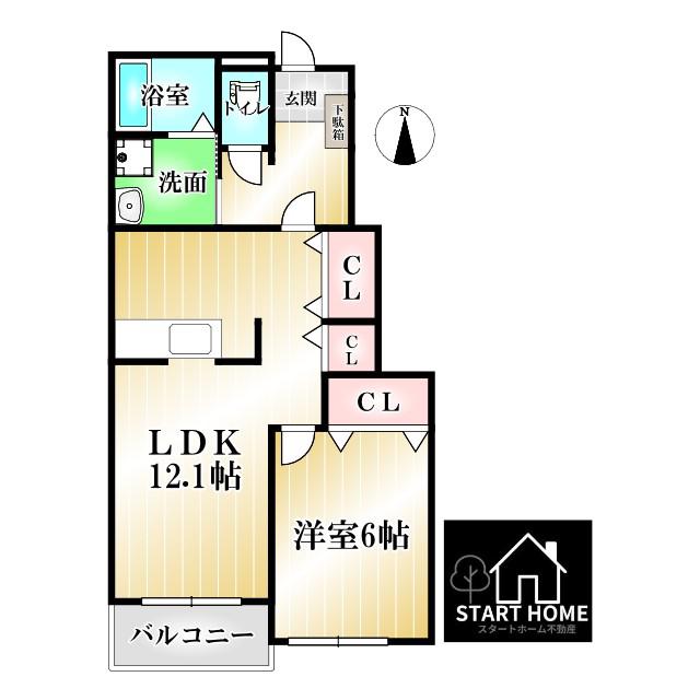 グランドゥール B(1LDK/1階)の間取り写真