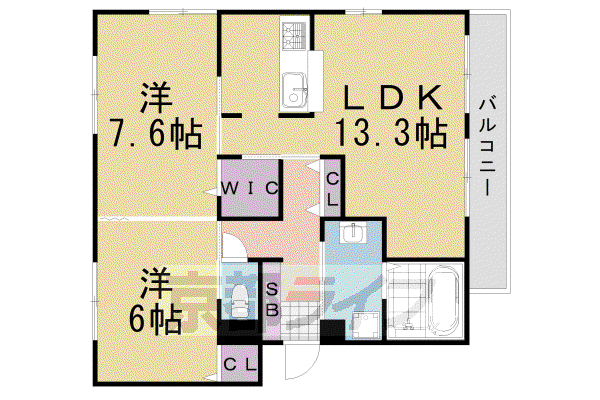 アドミラブールA・B棟(2LDK/2階)の間取り写真