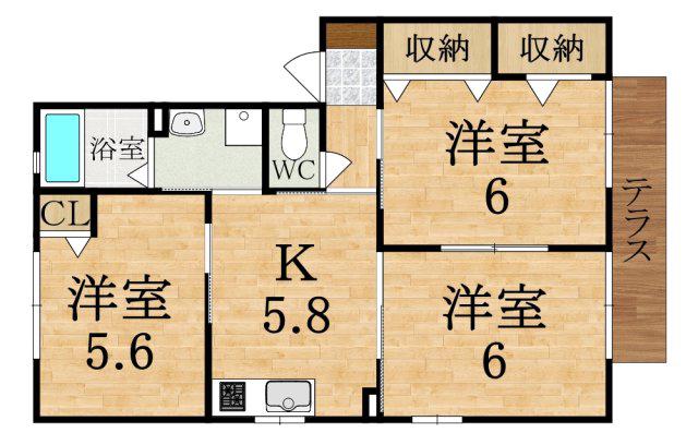 ライン大和D(3K/1階)の間取り写真