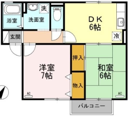 エスパシオ那賀川 B棟(2DK/2階)の間取り写真