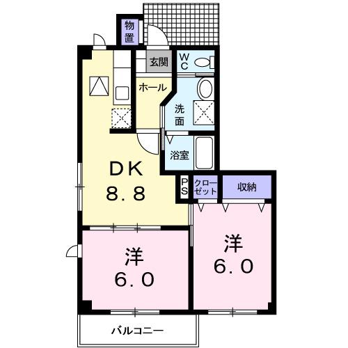 ソールオリエンスA(2DK/1階)の間取り写真