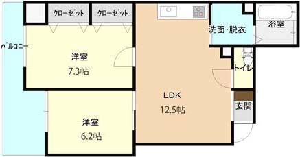 コンチネンタル星井町(2LDK/5階)の間取り写真