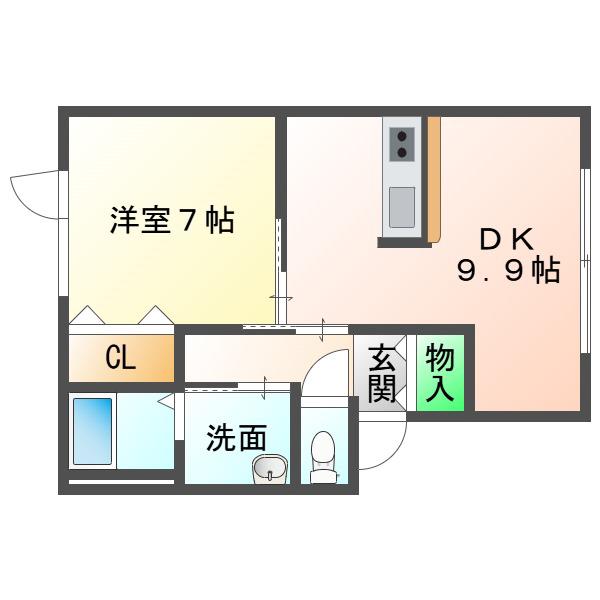 ツタージュE(1LDK/2階)の間取り写真