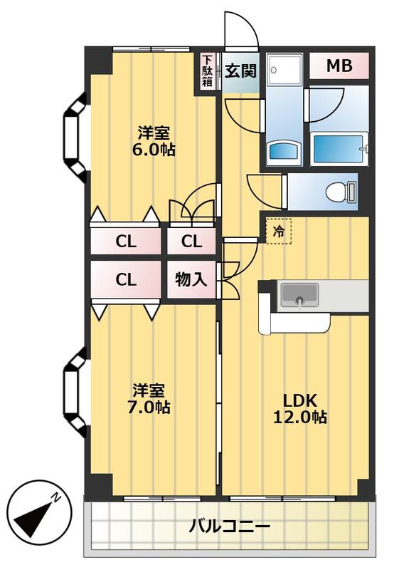 メゾンドソレイユ(2LDK/5階)の間取り写真