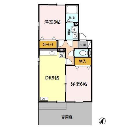 スクエア鞍月 A(2DK/1階)の間取り写真