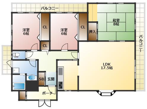 シャルマン屋敷本(3LDK/2階)の間取り写真