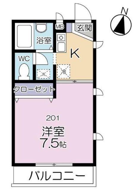 トレヴィ粕谷(1K/2階)の間取り写真