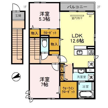 シャルモント勝竜寺(2LDK/2階)の間取り写真
