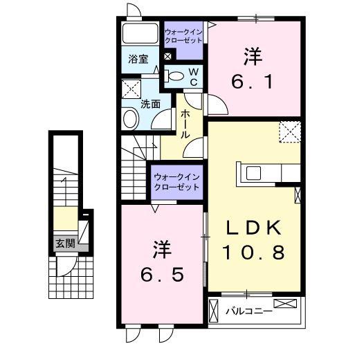 パムッカレ弐番館(2LDK/2階)の間取り写真