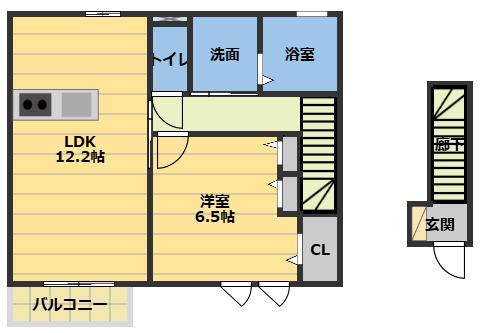 RESIDENCE高茶屋 A棟(1LDK/2階)の間取り写真