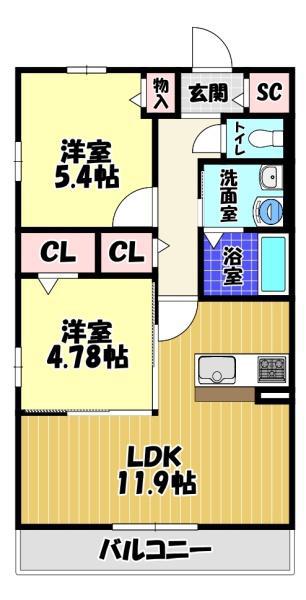 GRAND NORD 1(2LDK/1階)の間取り写真