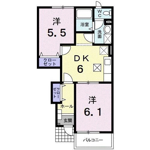 ボンヌ・シャンス(2DK/1階)の間取り写真