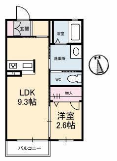 コスモパーク下郷 B棟(1LDK/1階)の間取り写真