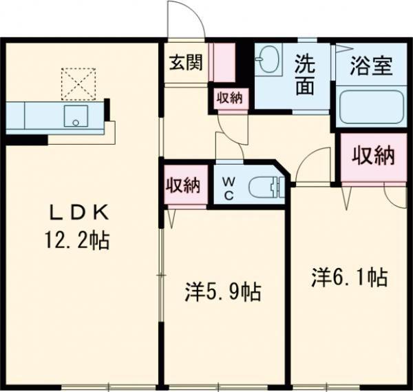 フェリーチェ三川 I(2LDK/1階)の間取り写真