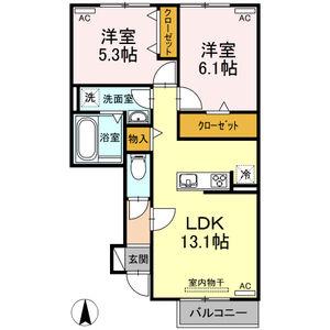 ロワジール多米(2LDK/1階)の間取り写真