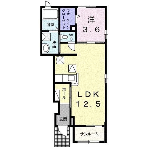 ひまわり(1LDK/1階)の間取り写真