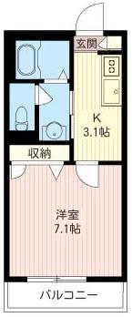 ベレオ富士見台I(1K/1階)の間取り写真