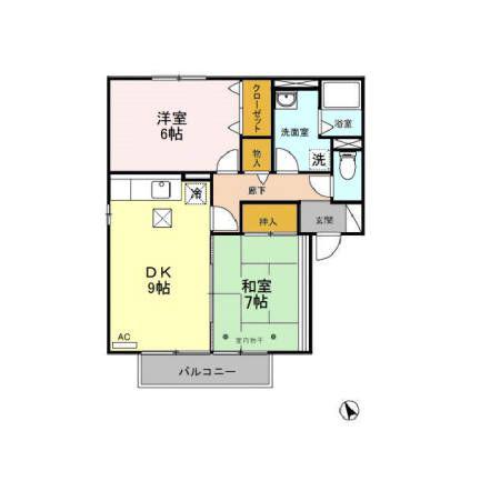 ウィルモアA(2DK/1階)の間取り写真