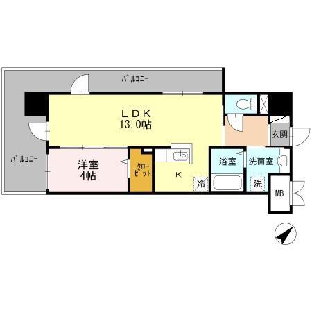 グランドテラス新都心(1LDK/9階)の間取り写真