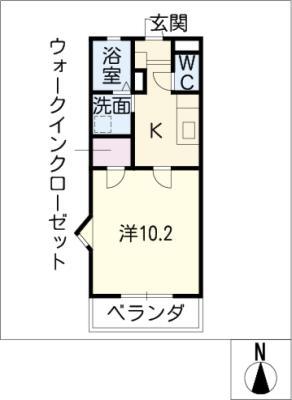 アムール青陵(1K/2階)の間取り写真