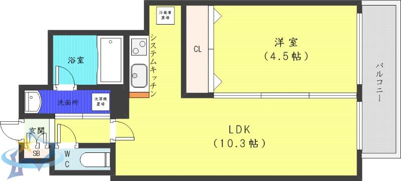 レジディア南一条イースト(1LDK/4階)の間取り写真