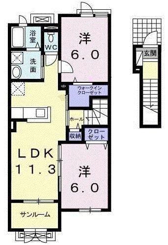 ＪＲ東北本線 山ノ目駅 徒歩58分 2階建 築8年(2LDK/2階)の間取り写真
