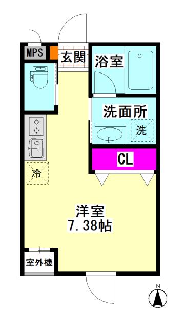 CERISIER(ワンルーム/2階)の間取り写真