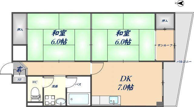 サンプラザ新石切(2DK/3階)の間取り写真