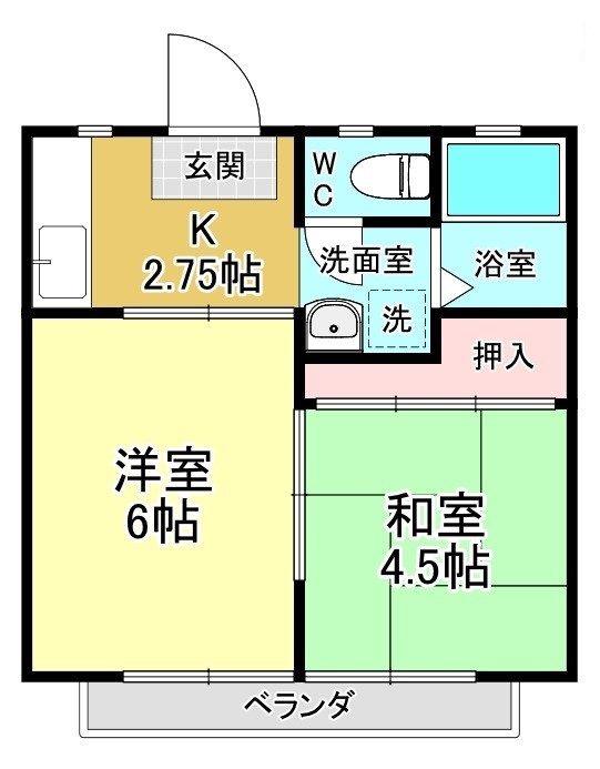 ハイヒルズ(2K/2階)の間取り写真