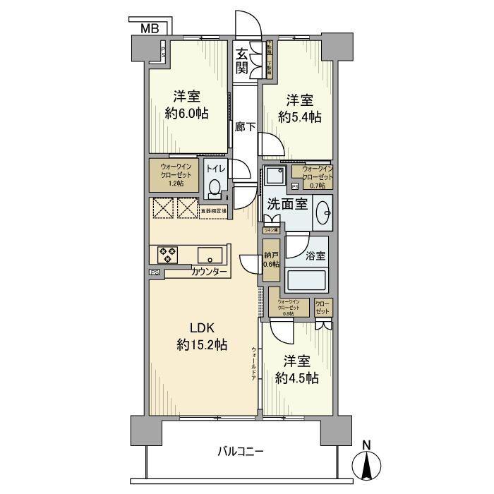 パークホームズ溝の口ミッドイースト(3LDK/3階)の間取り写真