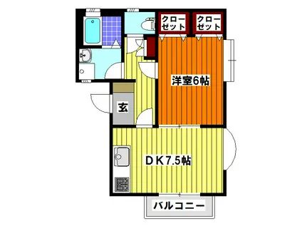 カサブランカ毛呂(1DK/2階)の間取り写真