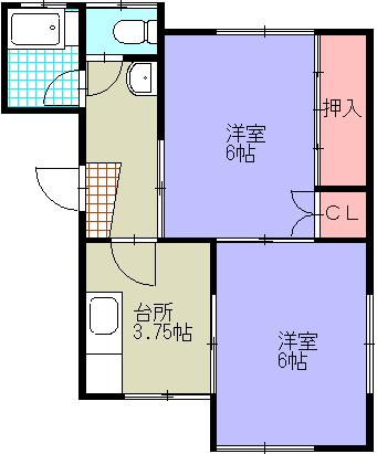 グリーンハイツ(2K/2階)の間取り写真