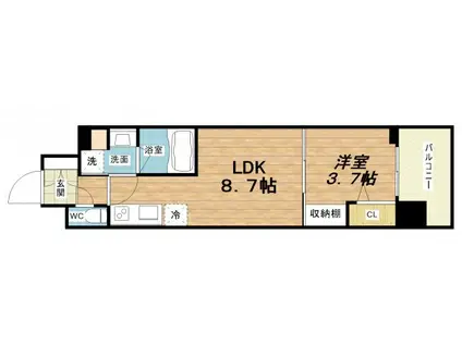 アーバネックス難波ウエスト(1LDK/13階)の間取り写真