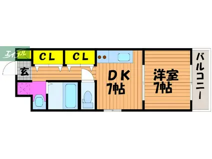 COCO中島田(1DK/7階)の間取り写真