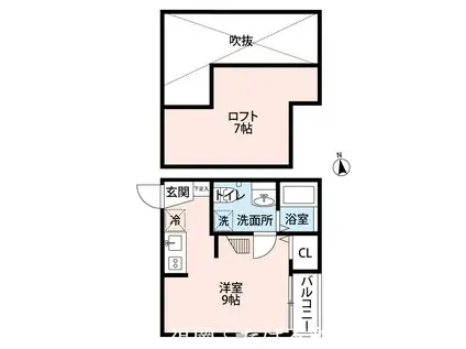ロワゾブルー七隈(1SK/2階)の間取り写真