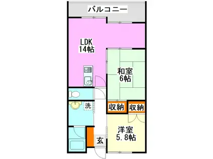 ライフマンション飯塚駅(2LDK/3階)の間取り写真