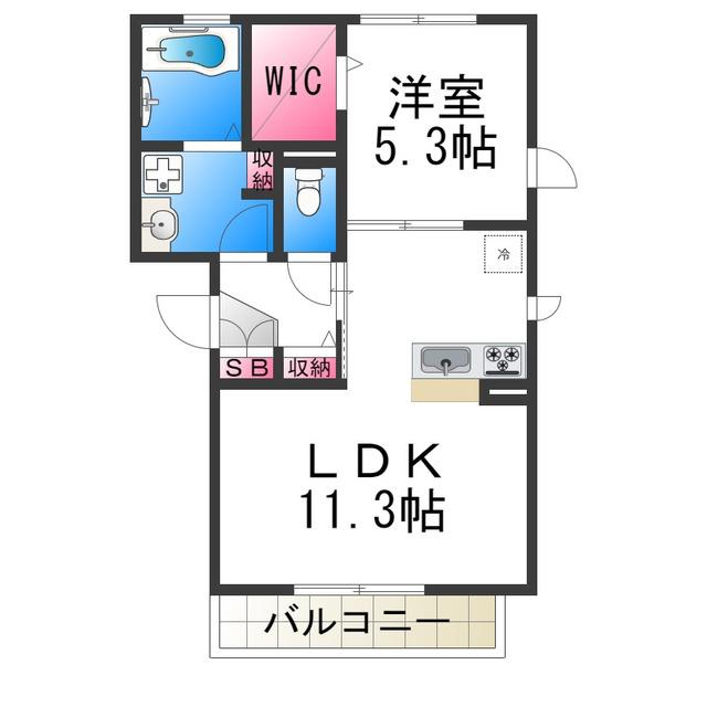 パインハイツ三条通(1LDK/3階)の間取り写真
