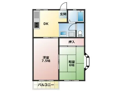 豊橋鉄道東田本線 前畑駅 徒歩8分 2階建 築35年(2DK/2階)の間取り写真
