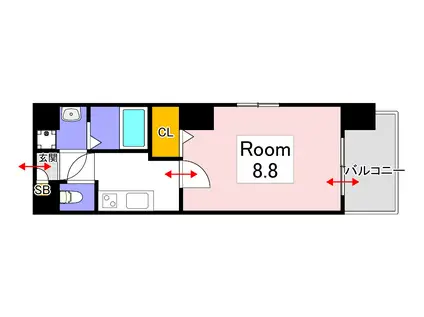 グランフォンテーヌ奉還町(1K/3階)の間取り写真