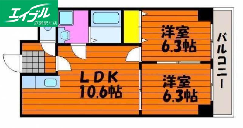 サニーヒルズ大福(2LDK/6階)の間取り写真