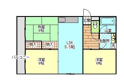 ハイツ石川(3LDK/2階)の間取り写真