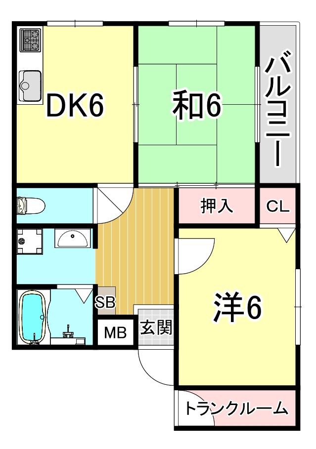 メープルハイツ(2DK/3階)の間取り写真