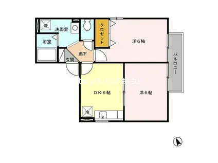 コンフォートウィルモア(2DK/2階)の間取り写真