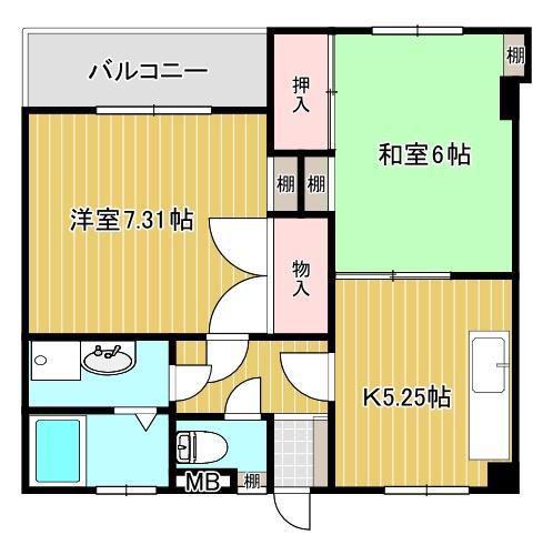 三条駅前ハイツ(2K/3階)の間取り写真
