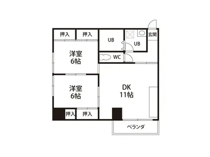 ビッププラザ仙台(2DK/3階)の間取り写真