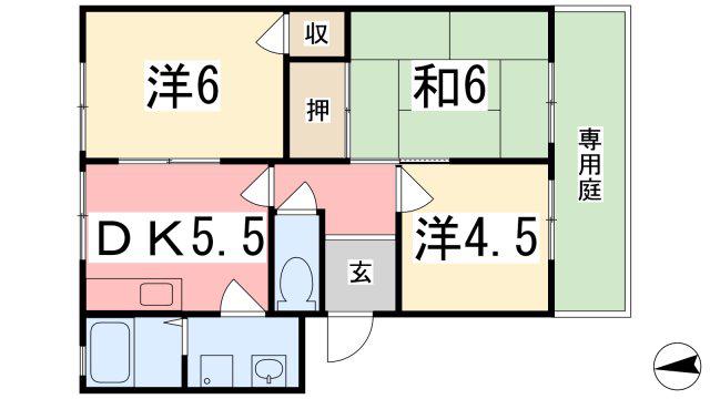 フレグランス金保 A棟(3DK/1階)の間取り写真