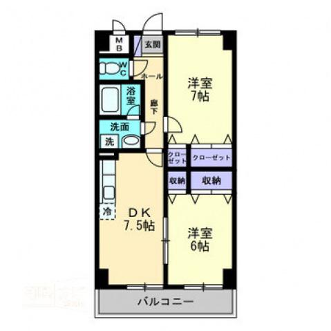 高マンション(2DK/4階)の間取り写真