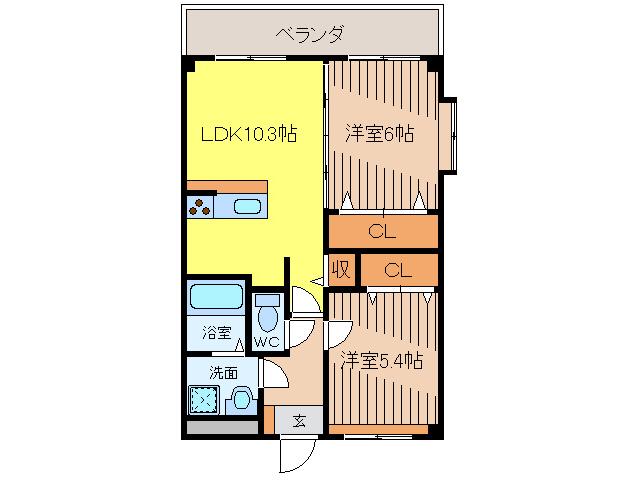フィオーレミオナ(2LDK/3階)の間取り写真