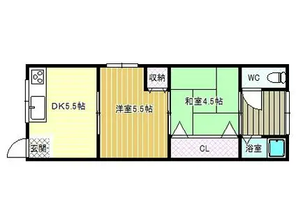 ハイム上野I(2DK/1階)の間取り写真