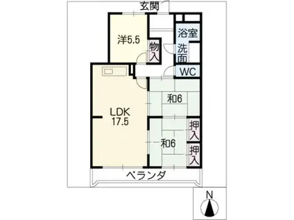 シャトー雁宿(3LDK/1階)の間取り写真
